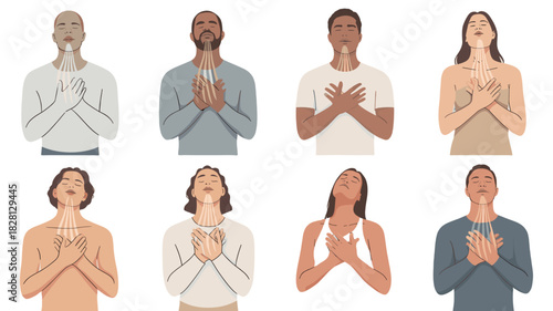 Diverse individuals in a moment of peace and reflection.