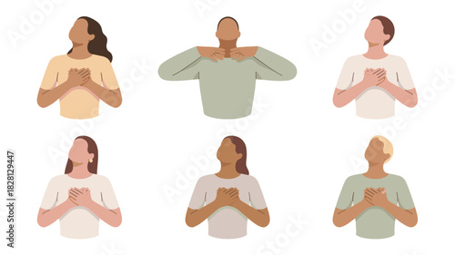 Six individuals of diverse backgrounds expressing themselves with hand gestures.