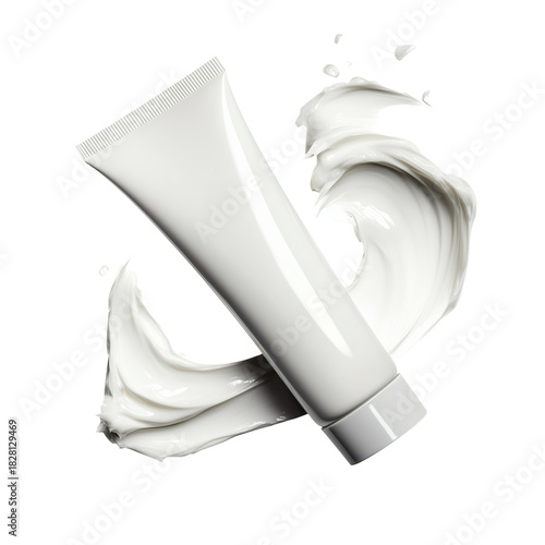 White Cosmetic Tube With Paint Splash on Clean Background for Beauty Products