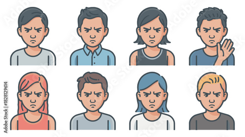 Diverse individuals express feelings of anger through various emotions.