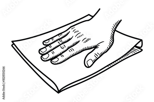 A hand rests on a folded sheet of paper, illustrating a concept or idea.