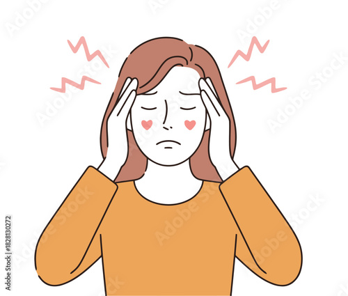 Woman experiencing a headache, holding her temples with a pained expression.