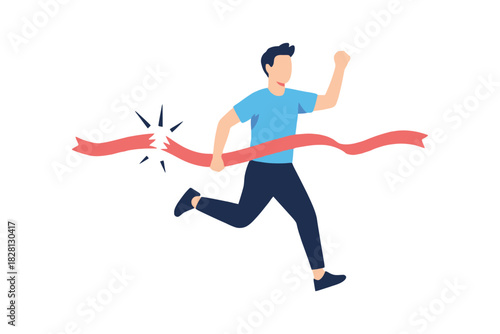 A person celebrates crossing the finish line, breaking the tape in victory.