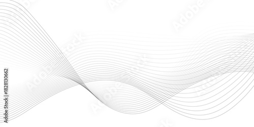 Abstract gray wave dynamic curve lines on transparent background with flowing  particles.	
