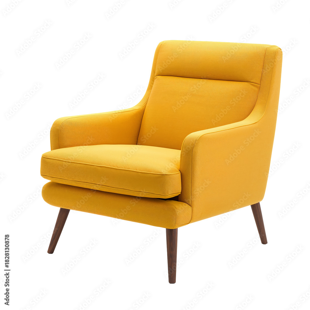 Fototapeta premium Stylish Yellow Armchair With Mid-Century Modern Design Suitable for Home Decor