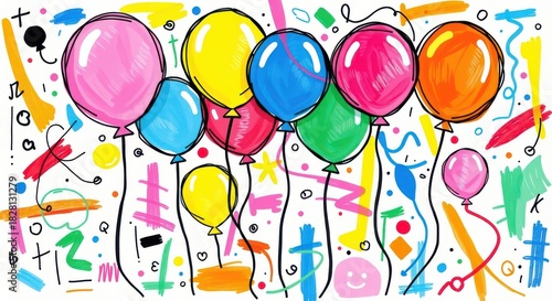 Colorful birthday balloons party illustration background for kids celebration art
