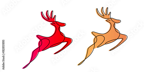 A continuous, endless line drawing of an abstract deer. A deer with antlers as a symbol of Christmas and Christmas Eve in a modern style. Linear silhouette. Vector illustration for design.