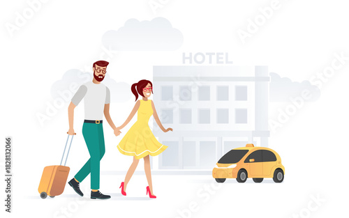 Hand Drawn Family with Children and Luggage Ready for Travel Doodle Vector