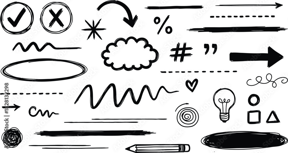 Fototapeta premium Hand drawn doodle elements vector set for design