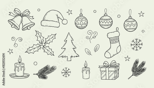 Hand drawn christmas elements sketch for holiday design