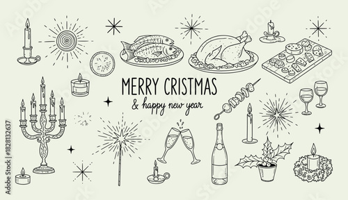 Hand drawn christmas and new year celebration elements