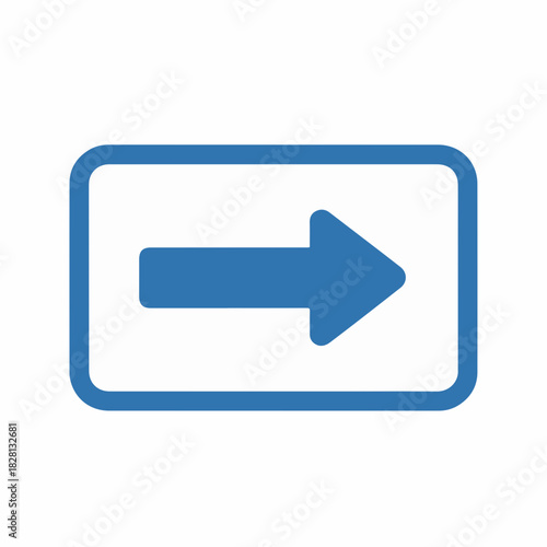 Direction sign with blue arrow pointing right for navigation and guidance. Clear indication of direction using blue color in rectangular shape.