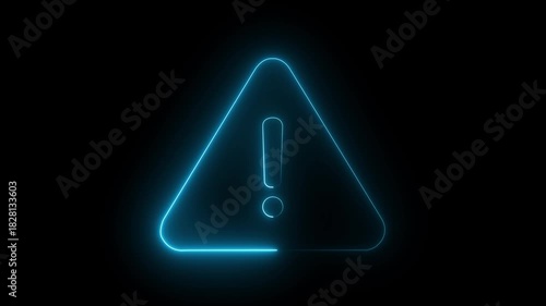 Neon line Risk caution message icon animation. Danger error icon. Warning Sign Background 4K Looping Animation.on a black backgraund.