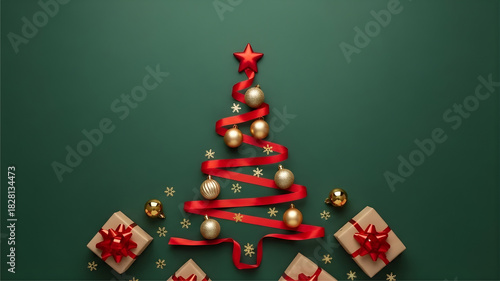 christmas gifts, christmas flat lay, red green christmas, gift boxes, wrapped presents, red ribbon, green ribbon, satin bow, christmas ornaments, christmas baubles, red ornaments, green ornaments, pin