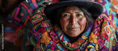 Colorful Traditional Andean Portrait of Indigenous Woman