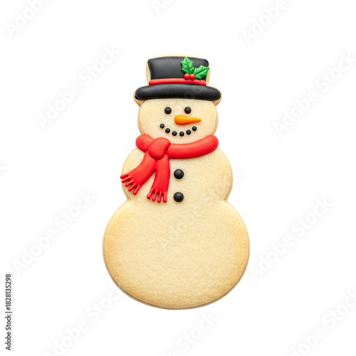 Christmas Snowman Cookie Decorated Red Scarf Holly Hat Festive