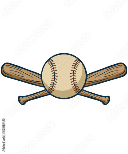 Vintage Baseball Emblem with Crossed Bats – Retro Sports Vector Illustration
