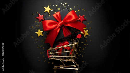 Premium Holiday Gift Box in Shopping Cart – Black Background 