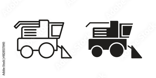 Combine harvester icons. Black and White Vector Icons. can be used web and mobile