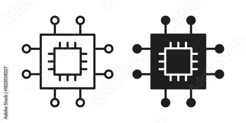 Computer microchip icons. Black and White Vector Icons. can be used web and mobile