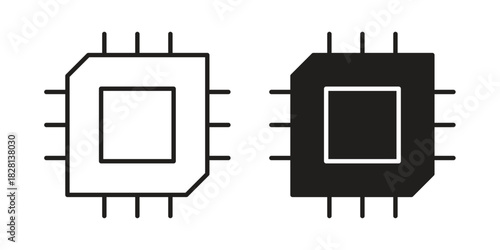 Computer microprocessor icons. Black and White Vector Icons. can be used web and mobile