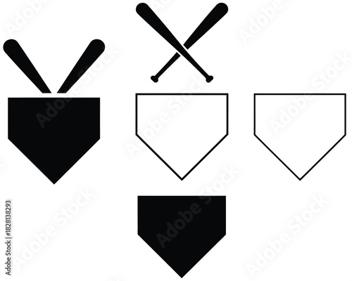 Baseball home plate and crossed bats icons graphic illustration.