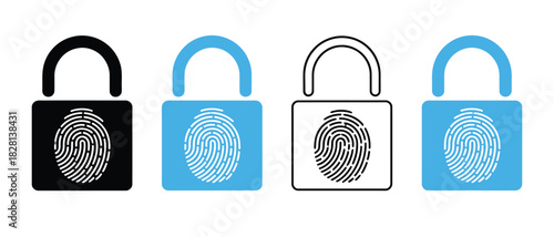 Four padlocks with fingerprint icons for security concepts.