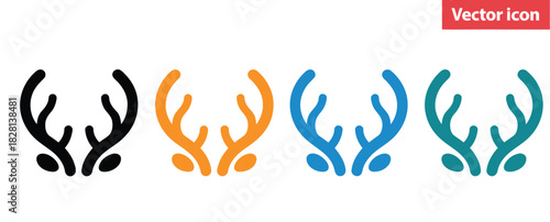 A set of four stylized antler icons in black, orange, blue, and teal.