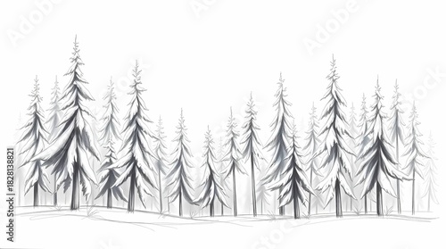 Illustration of a hand-drawn sketch of a winter wonderland forest.