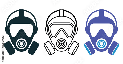 Three different styles of gas masks are displayed side-by-side.