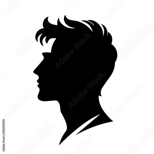 Black & white vector silhouette of Man profile on white background