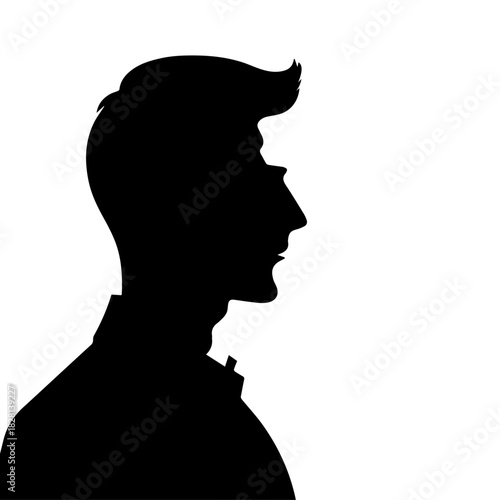 Black & white vector silhouette of Man profile on white background