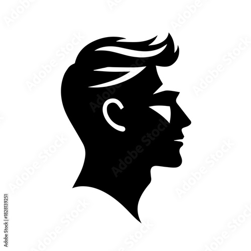 Black & white vector silhouette of Man profile on white background
