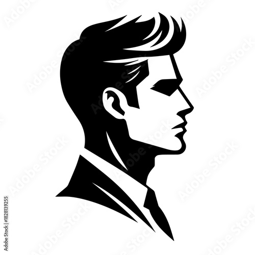 Black & white vector silhouette of Man profile on white background