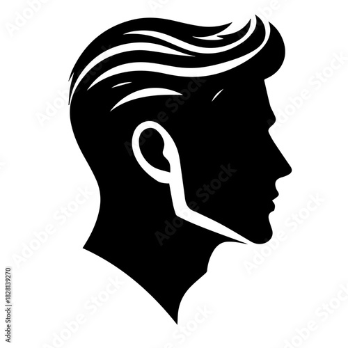 Black & white vector silhouette of Man profile on white background