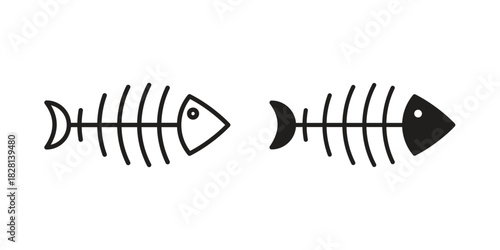 Fish skeleton icons. Black and White Vector Icons. can be used web and mobile