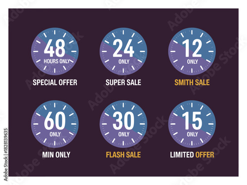 Circular countdown timers display limited time offers and flash sales.