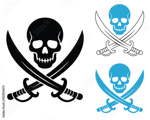 Pirate skull and crossbones symbol with swords illustration