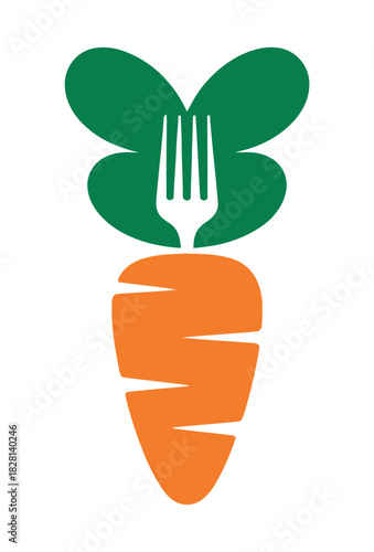 A carrot with a fork sticking out of the top represents healthy eating and organic food.