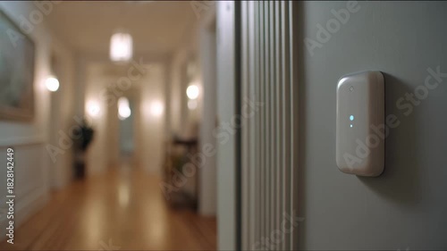 Medium shot of a hallway sensor installation detecting motion highlighting smart technology for early alerting and enhanced indoor protection