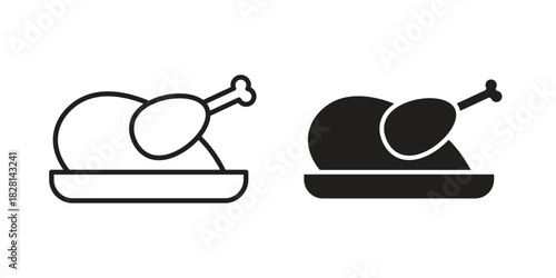 Roasted turkey icons. Black and White Vector Icons. can be used web and mobile