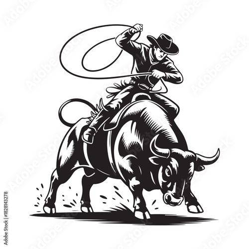 Western Bull Riding Silhouette Vector Graphic