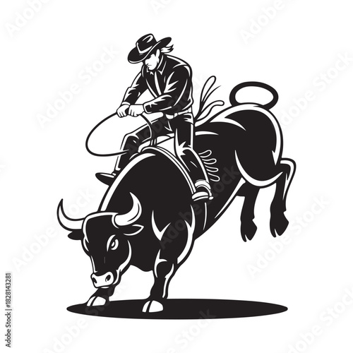 Wallpaper Mural Cowboy Riding Bull Silhouette Vector Icon Torontodigital.ca