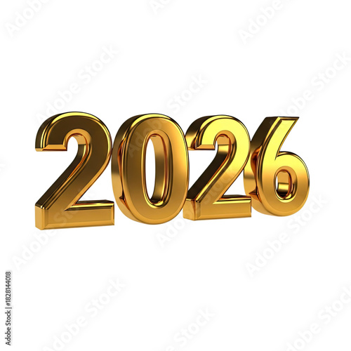 Golden 3D Numeral 2026 on Metallic Background