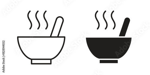 Soup bowl icons. Black and White Vector Icons. can be used web and mobile