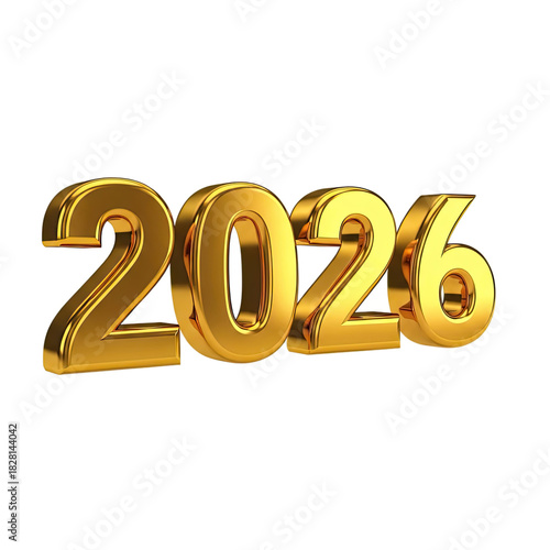 Golden 3D Numbers 2026 on a Reflective Gold Background