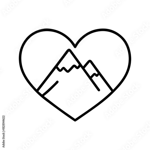 Mountain inside the heart vector line icon on a white background
Vector line icon on a white background