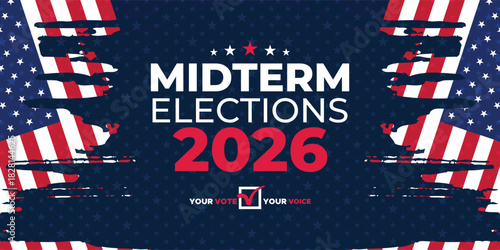Midterm Elections 2026 Patriotic Banner with Abstract American Flag Graphics