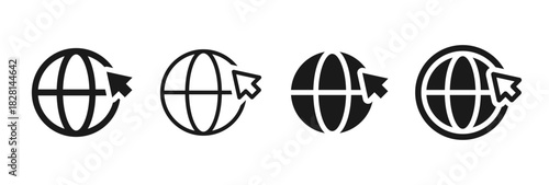 Globe cursor icon. Web sphere with pointer vector for internet navigation symbol. Online world click sign for global access concept pictogram.