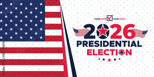 2026 Presidential Election Banner with USA Flag Theme and Bold Patriotic Style